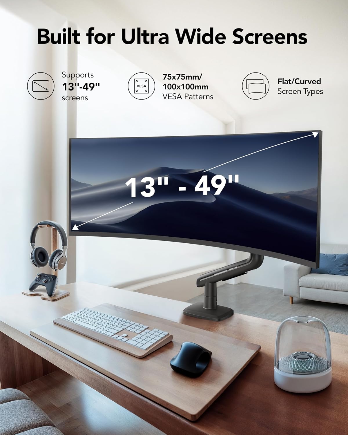 Heavy-Duty Ultrawide Monitor Arm – Up to 49", 20kg Load & Full-Motion Adjustment