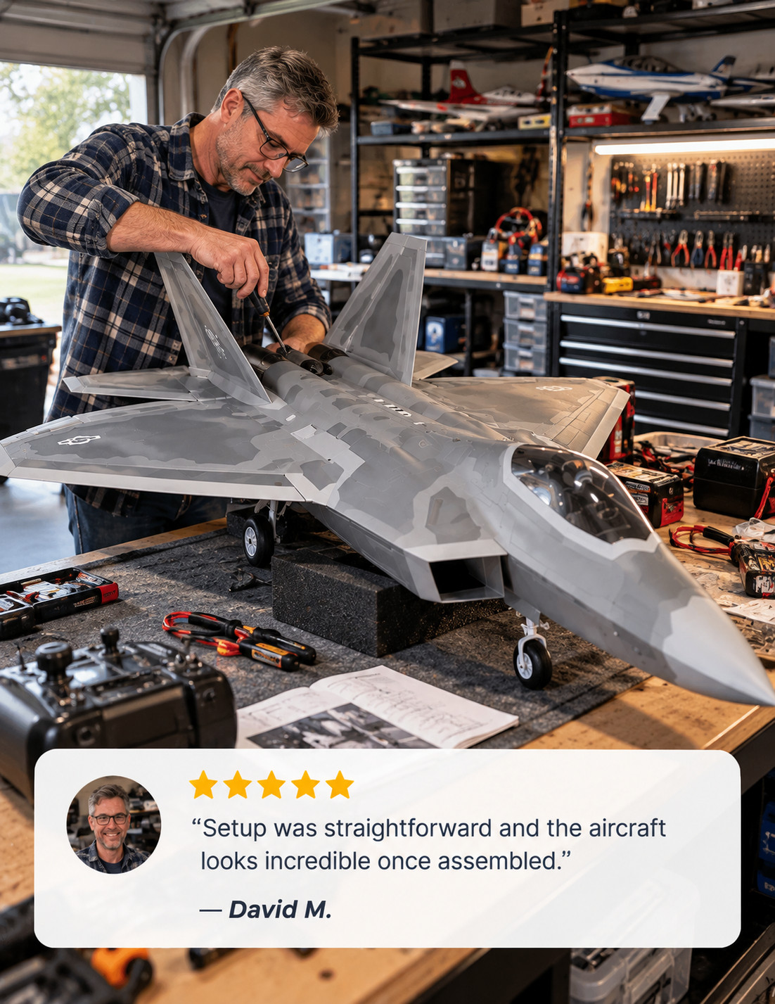 RC aircraft in hobby workshop