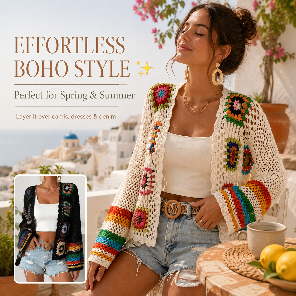 🌸 LAST DAY SALE 49% OFF ✨ Boho Floral Crochet Cardigan for Women 🤍