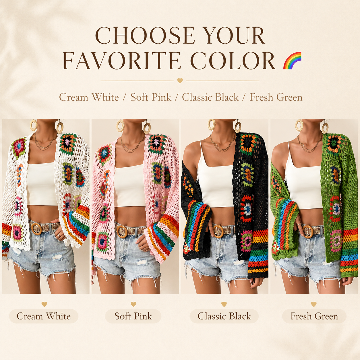 🌸 LAST DAY SALE 49% OFF ✨ Boho Floral Crochet Cardigan for Women 🤍