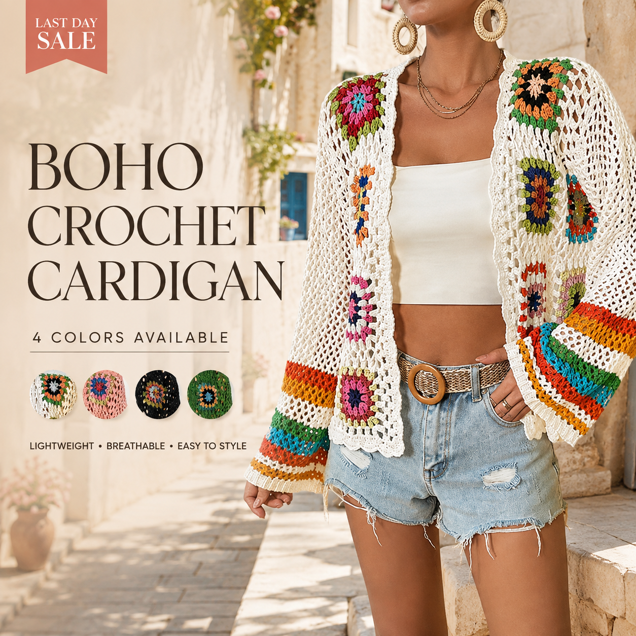 🌸 LAST DAY SALE 49% OFF ✨ Boho Floral Crochet Cardigan for Women 🤍