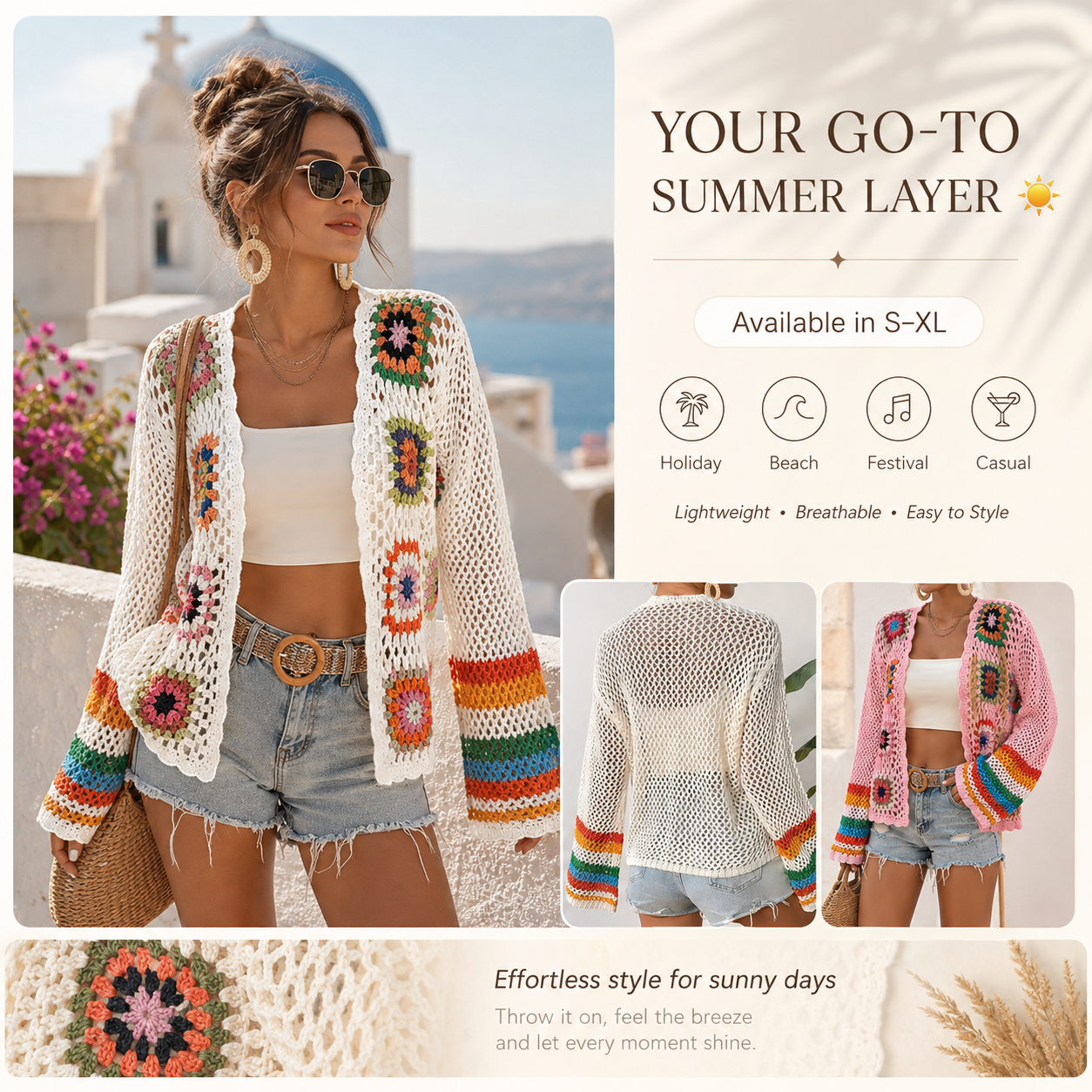 🌸 LAST DAY SALE 49% OFF ✨ Boho Floral Crochet Cardigan for Women 🤍