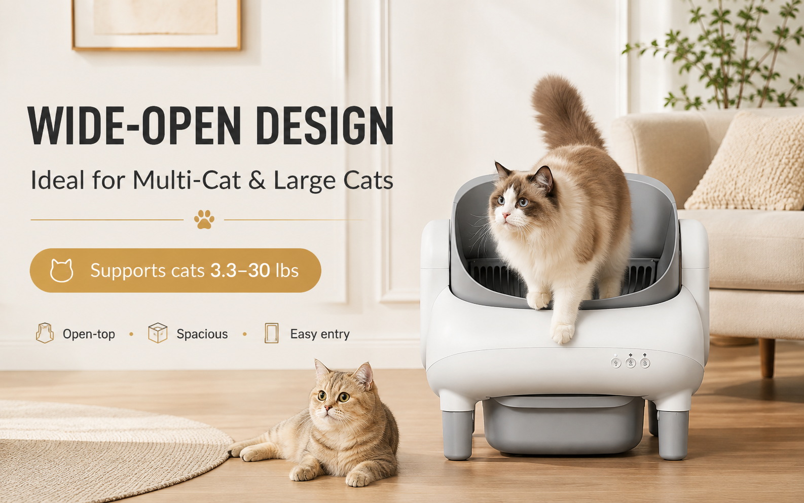 Wide Open Self Cleaning Cat Litter Box