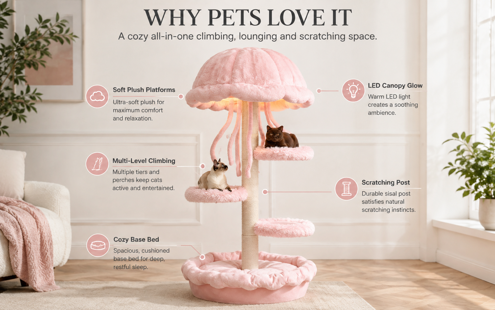 Blush Pink and Cream White Jellyfish Cat Tree