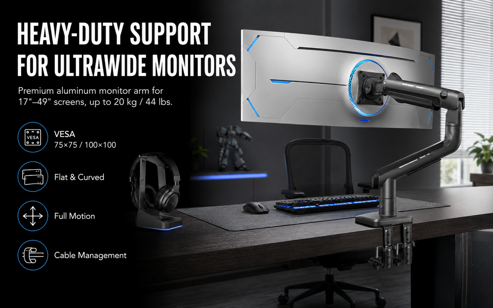 Heavy Duty Ultrawide Monitor Arm for Large Screens