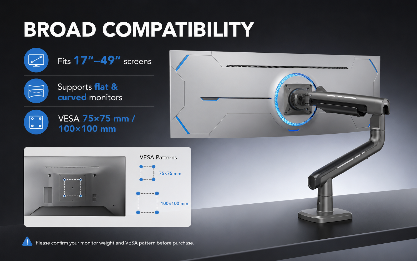 Ultrawide Monitor Compatibility 17 to 49 Inch