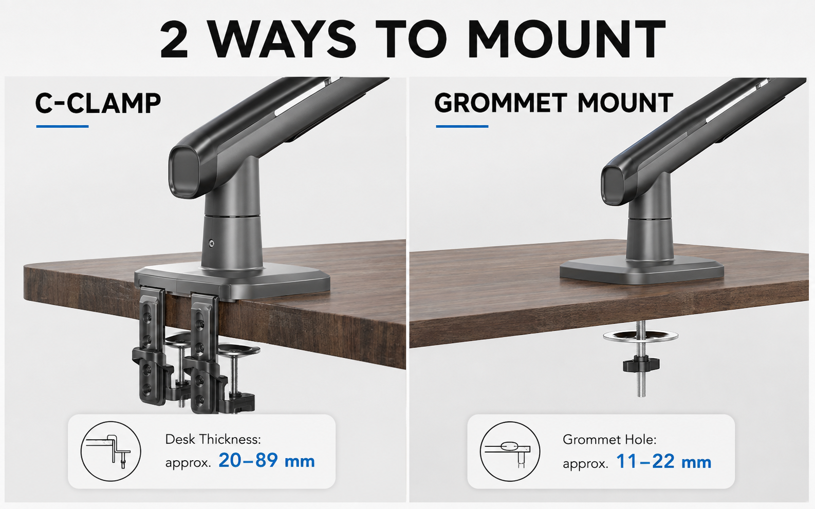 Monitor Arm C Clamp and Grommet Mount