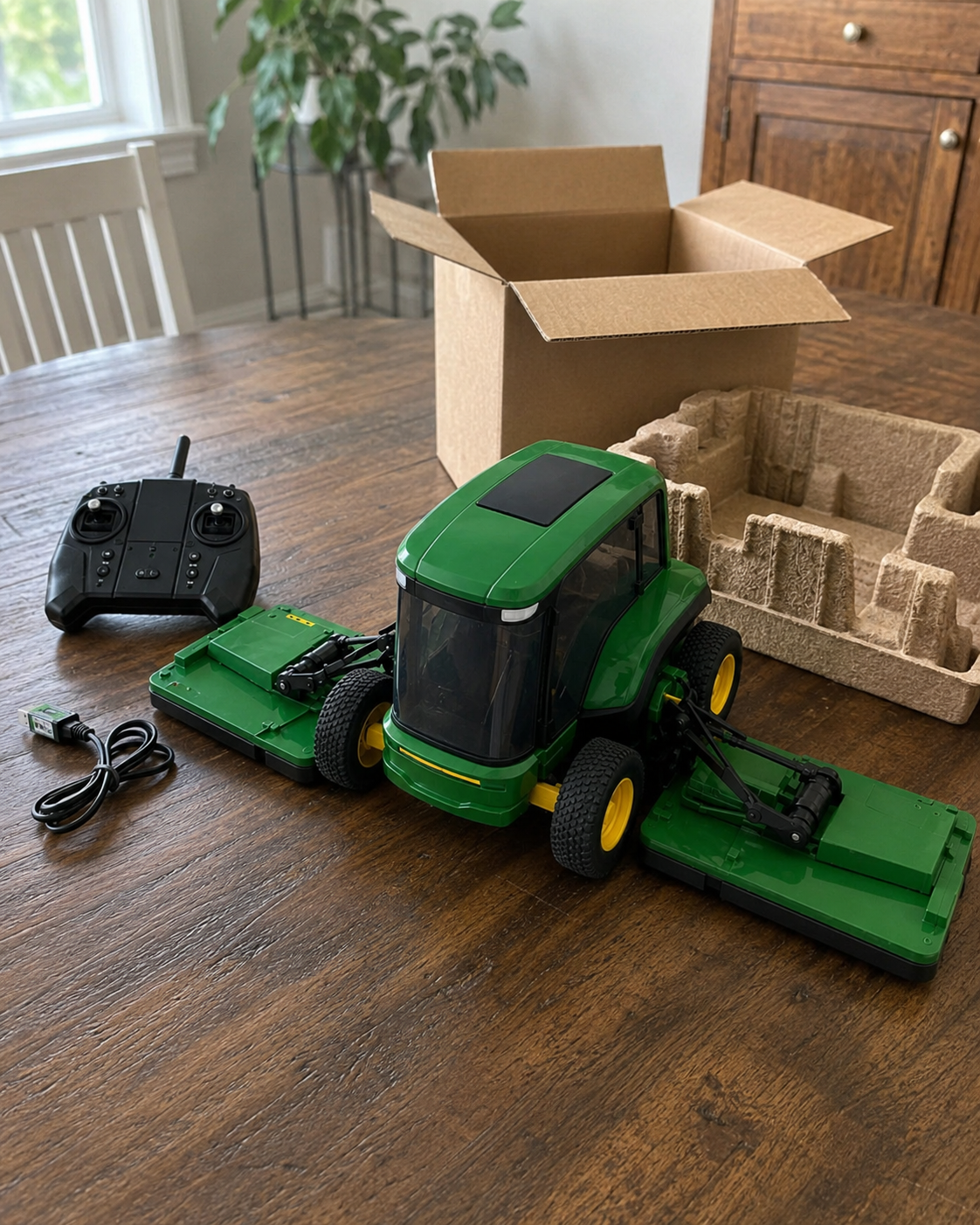 Customer holding RC wing mower outdoors