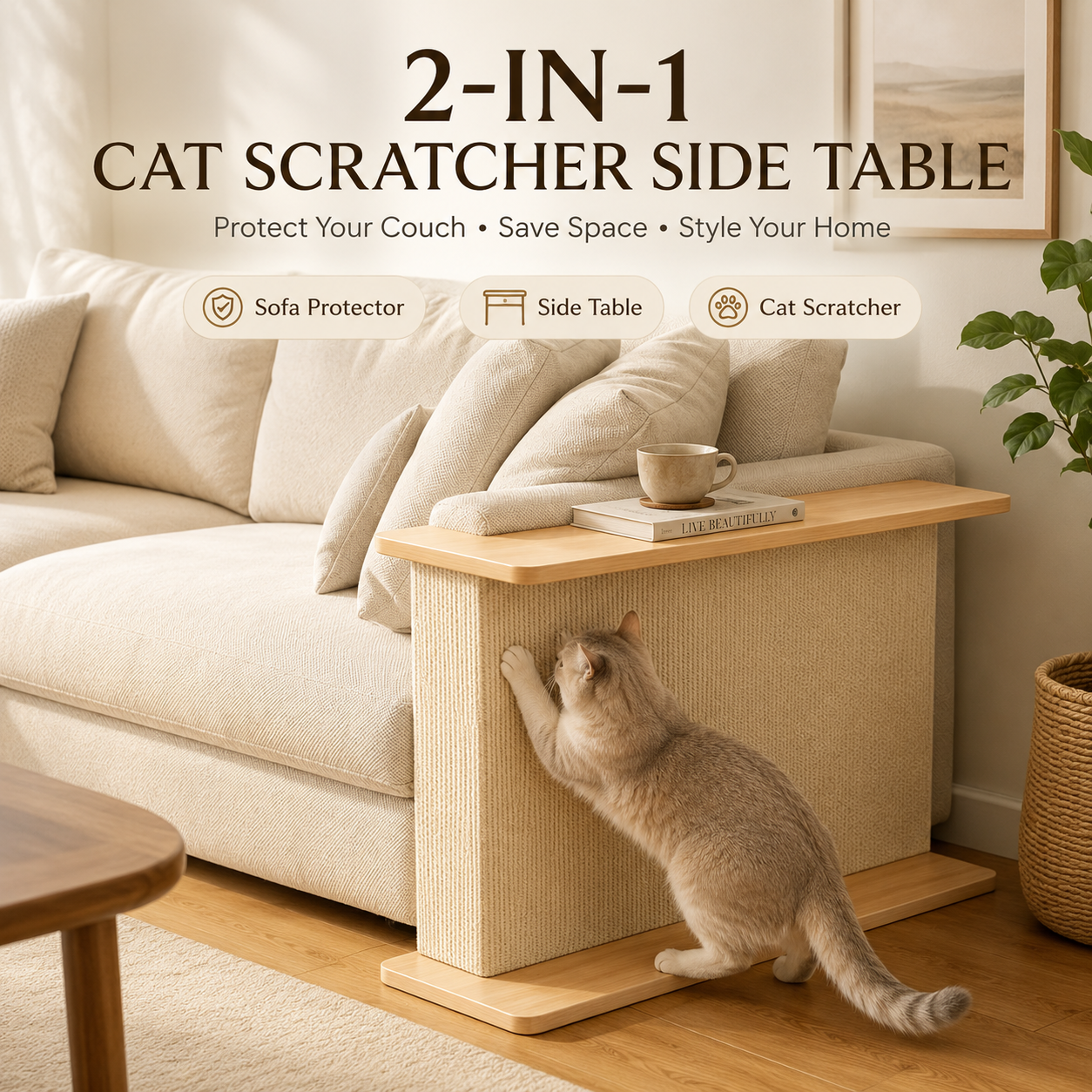 🐱 2-in-1 Cat Scratcher Sofa Side Table – Protect Your Couch & Save 40% Today