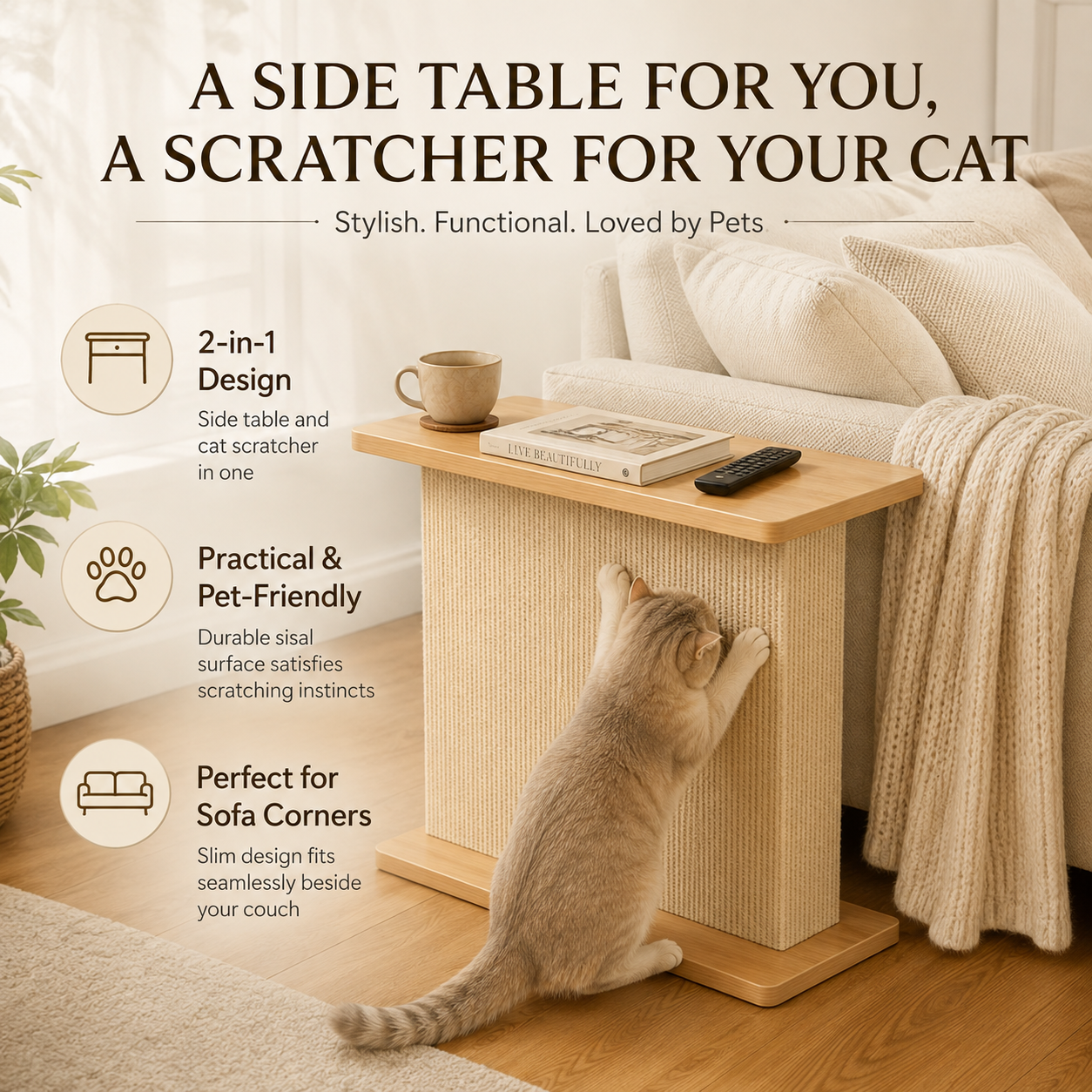 🐱 2-in-1 Cat Scratcher Sofa Side Table – Protect Your Couch & Save 40% Today