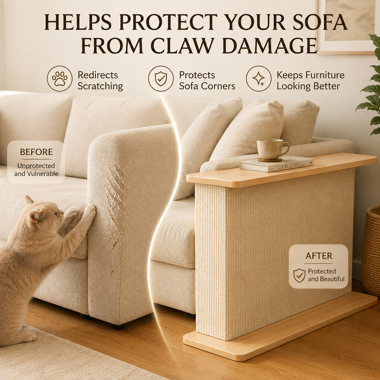 🐱 2-in-1 Cat Scratcher Sofa Side Table – Protect Your Couch & Save 40% Today
