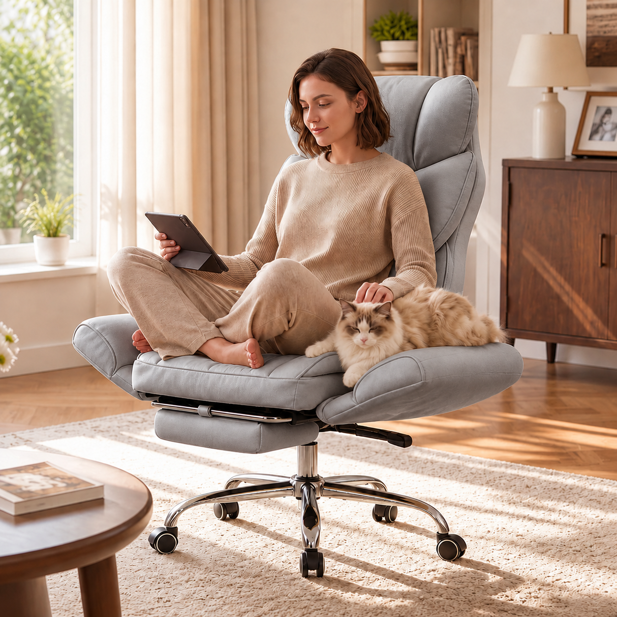 🪑 Cross-Legged Ergonomic Office Chair with Adjustable Armrests & Footrest ✨