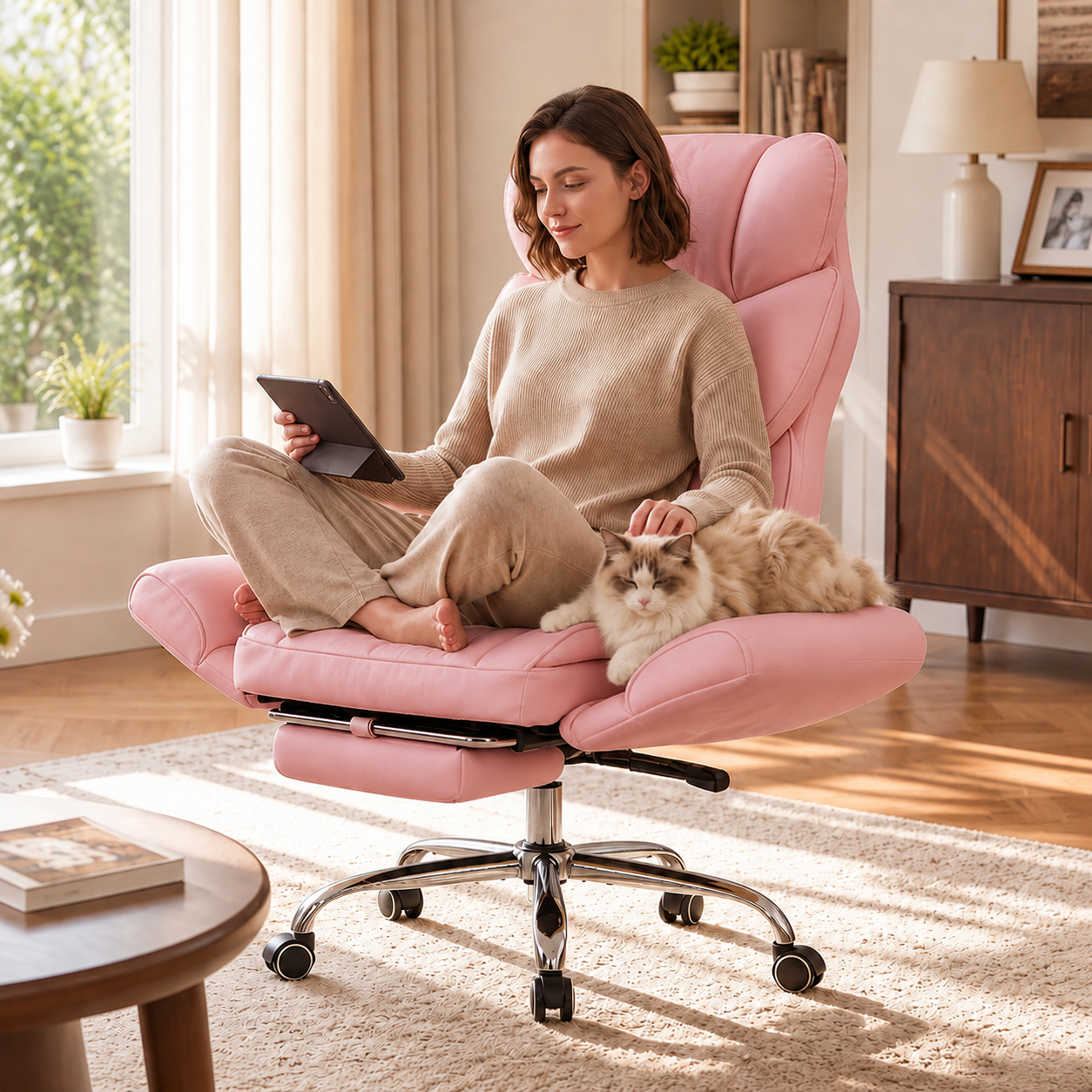 🪑 Cross-Legged Ergonomic Office Chair with Adjustable Armrests & Footrest ✨