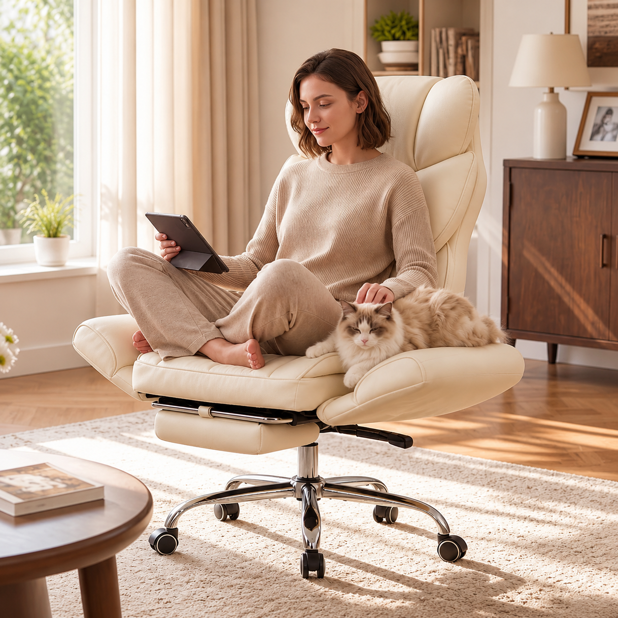 🪑 Cross-Legged Ergonomic Office Chair with Adjustable Armrests & Footrest ✨