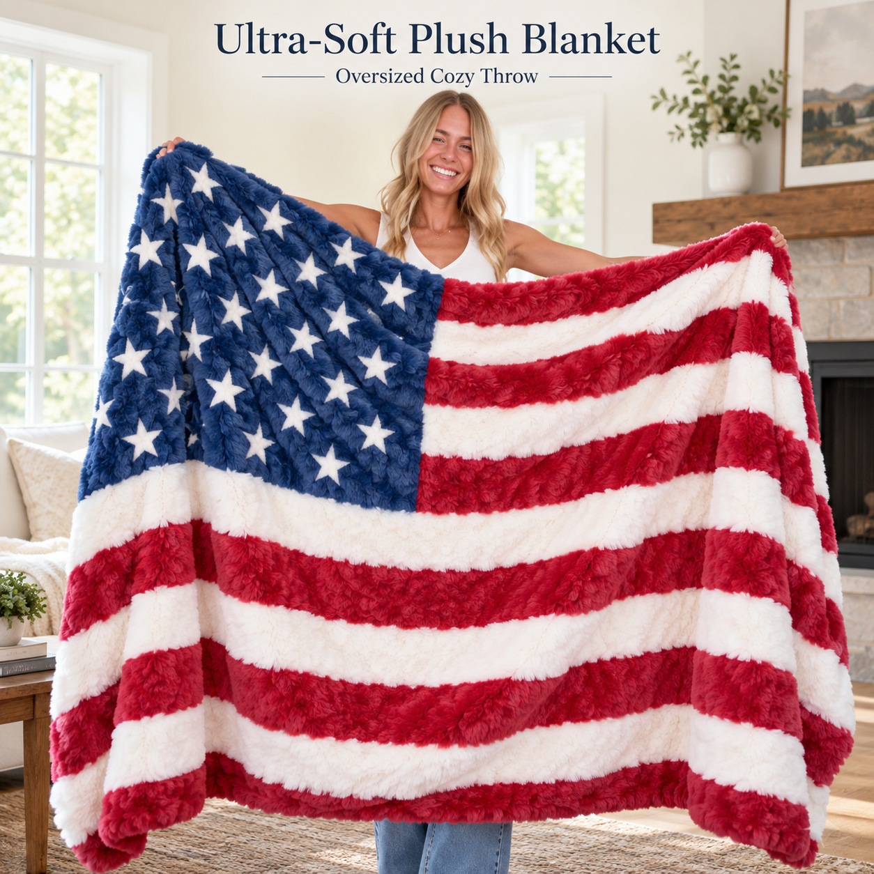 Ultra-Soft American Flag Plush Blanket – Oversized Cozy Throw for Couch, Bed & Travel