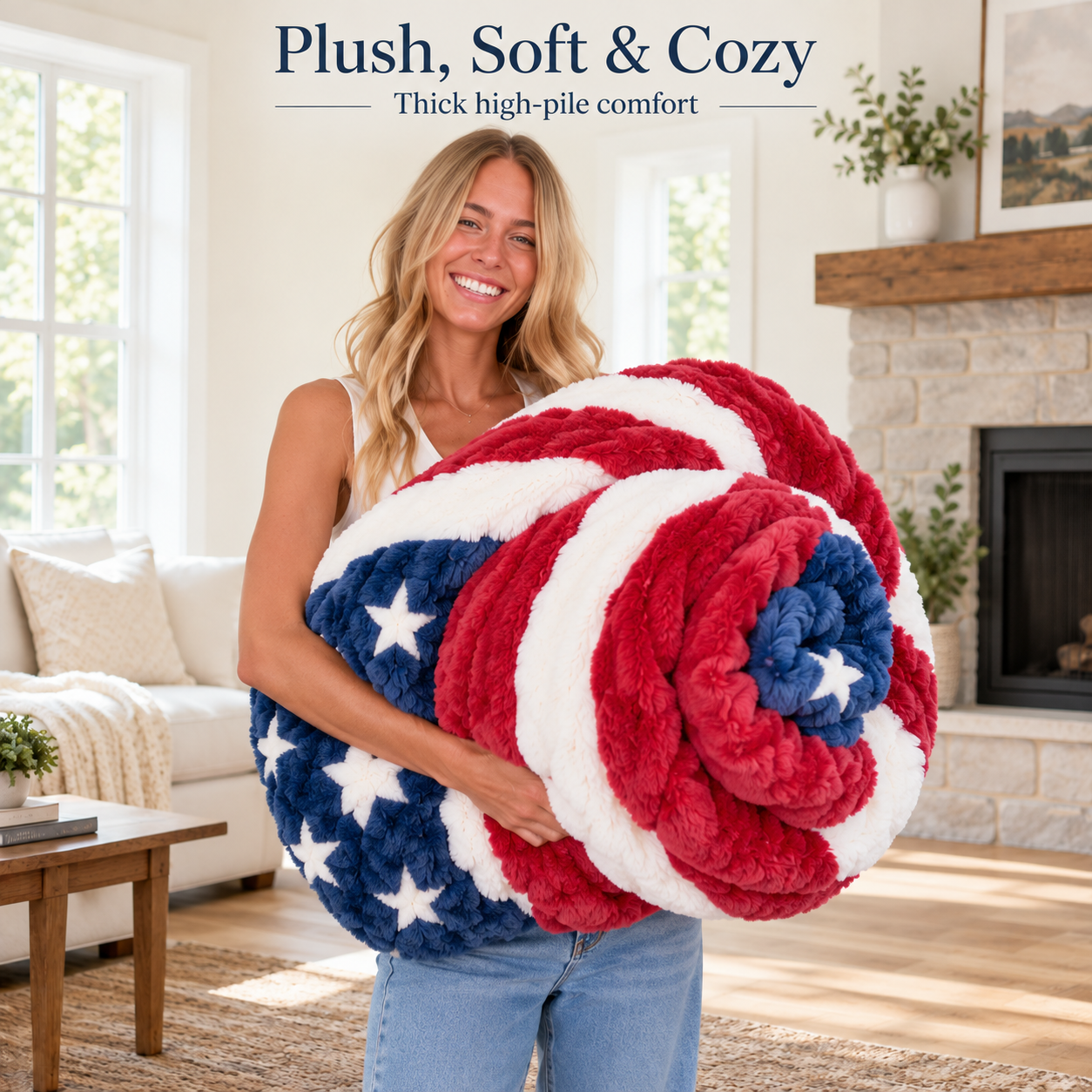 Ultra-Soft American Flag Plush Blanket – Oversized Cozy Throw for Couch, Bed & Travel