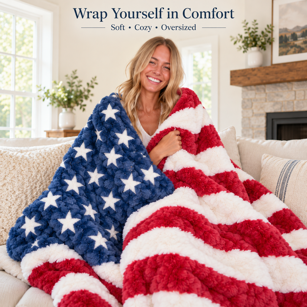 Ultra-Soft American Flag Plush Blanket – Oversized Cozy Throw for Couch, Bed & Travel