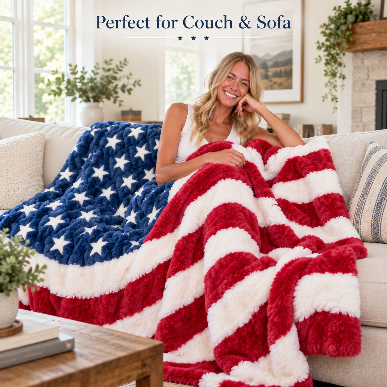Ultra-Soft American Flag Plush Blanket – Oversized Cozy Throw for Couch, Bed & Travel