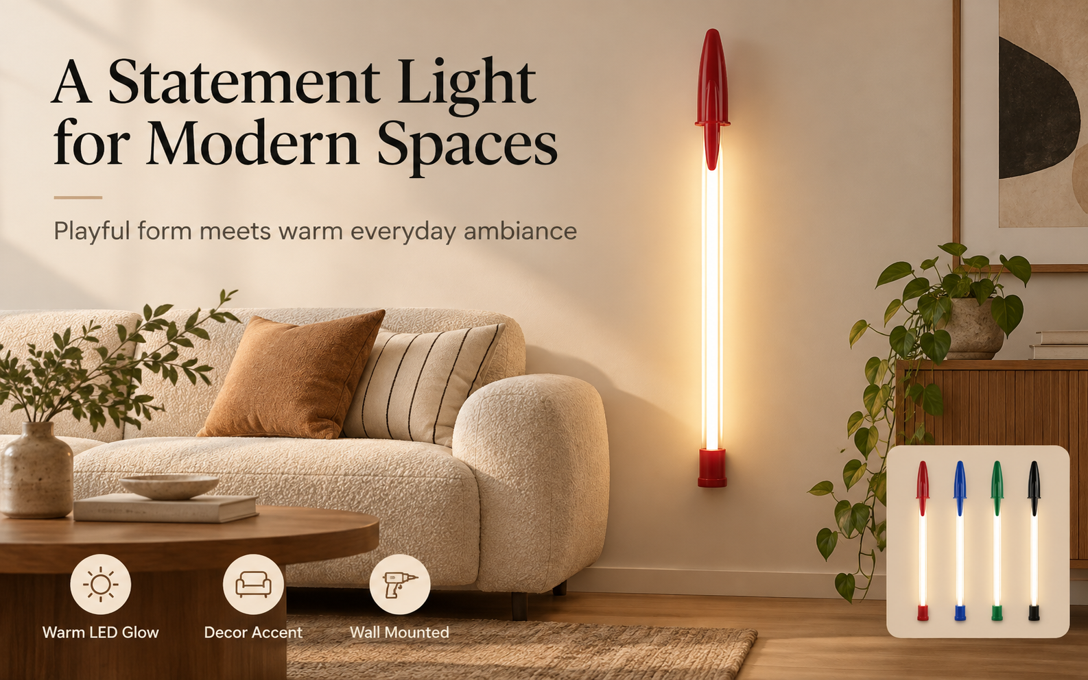 Oversized pen lamp in modern living room