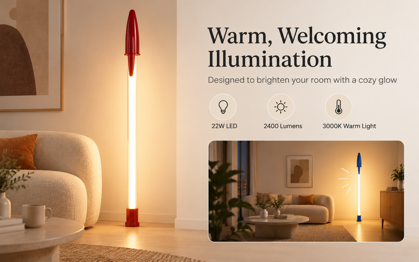 Wall and ceiling mounted oversized pen lamp