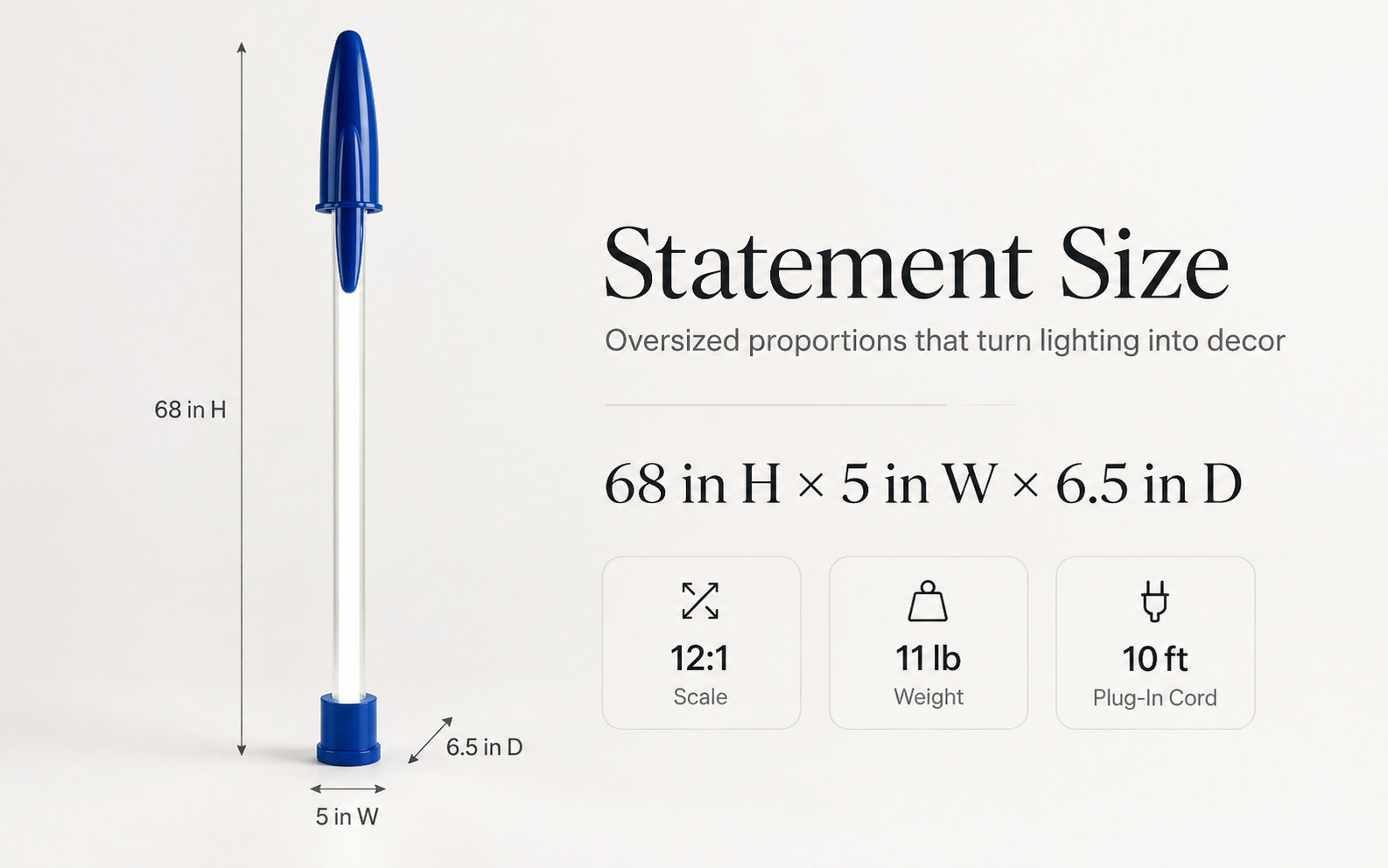Oversized pen lamp specifications