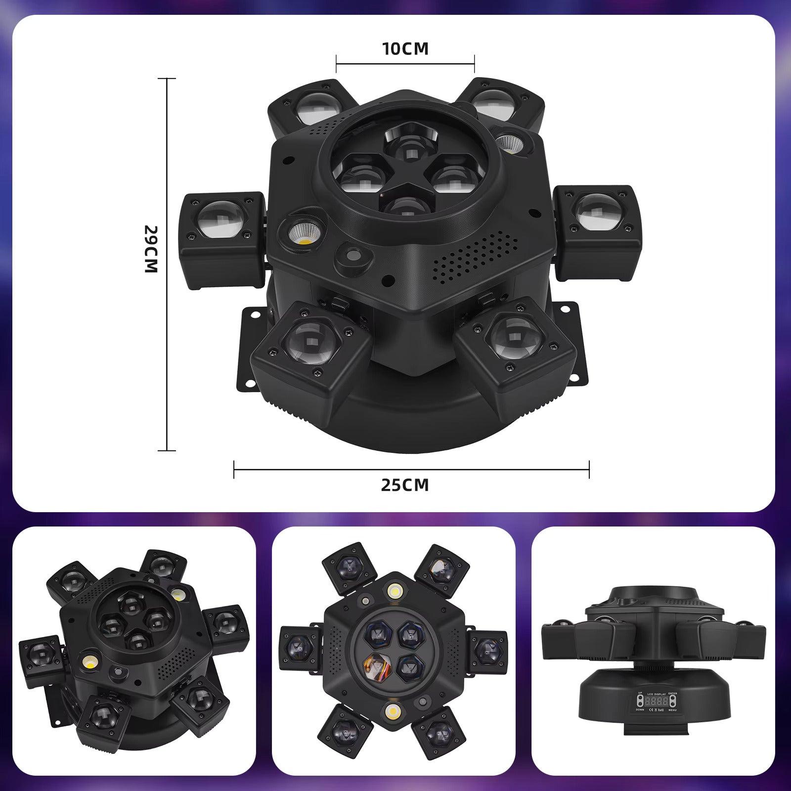 2 Pack Moving Head Disco Lighting 6 Arms RGBW LED Strobe Lighs