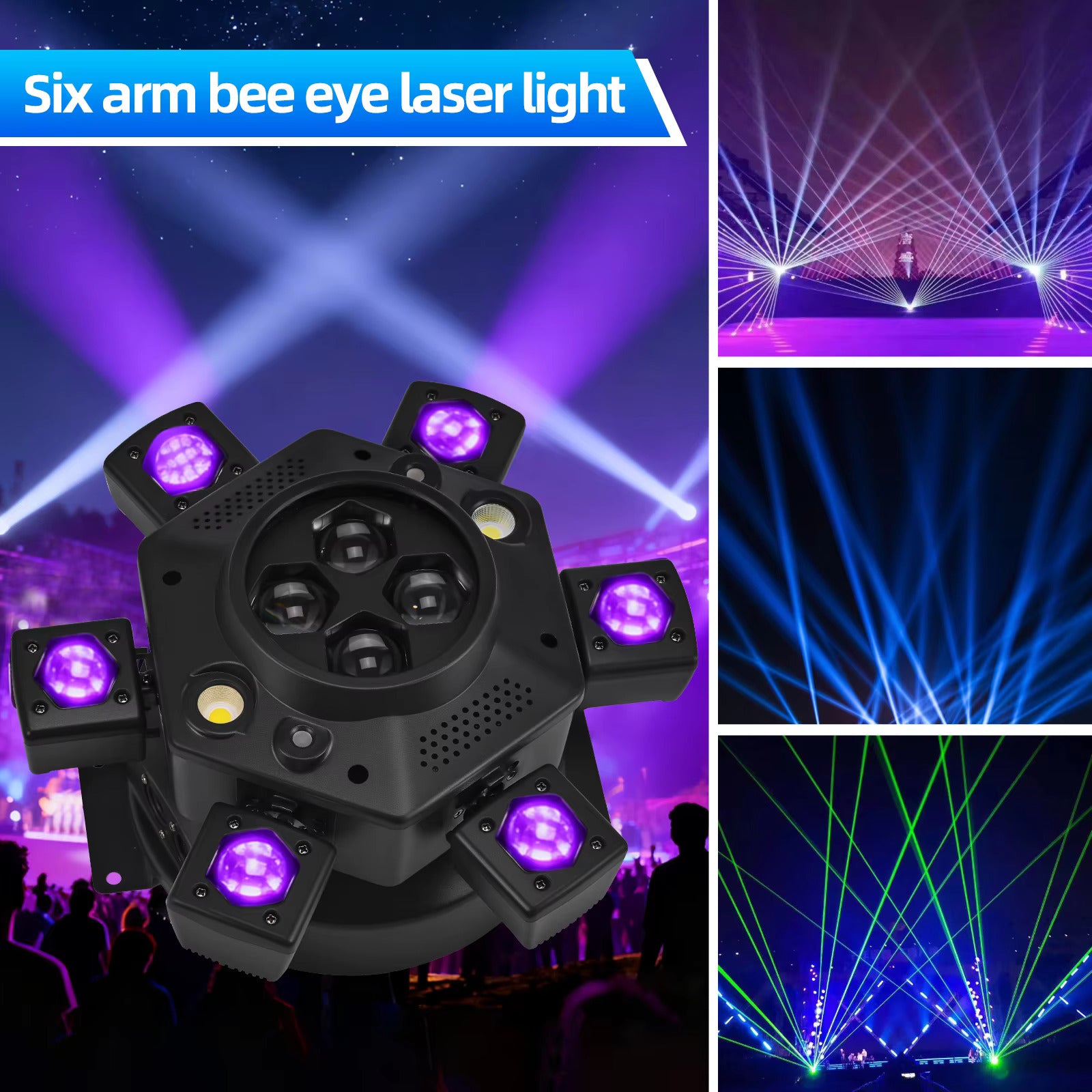 2 Pack Moving Head Disco Lighting 6 Arms RGBW LED Strobe Lighs