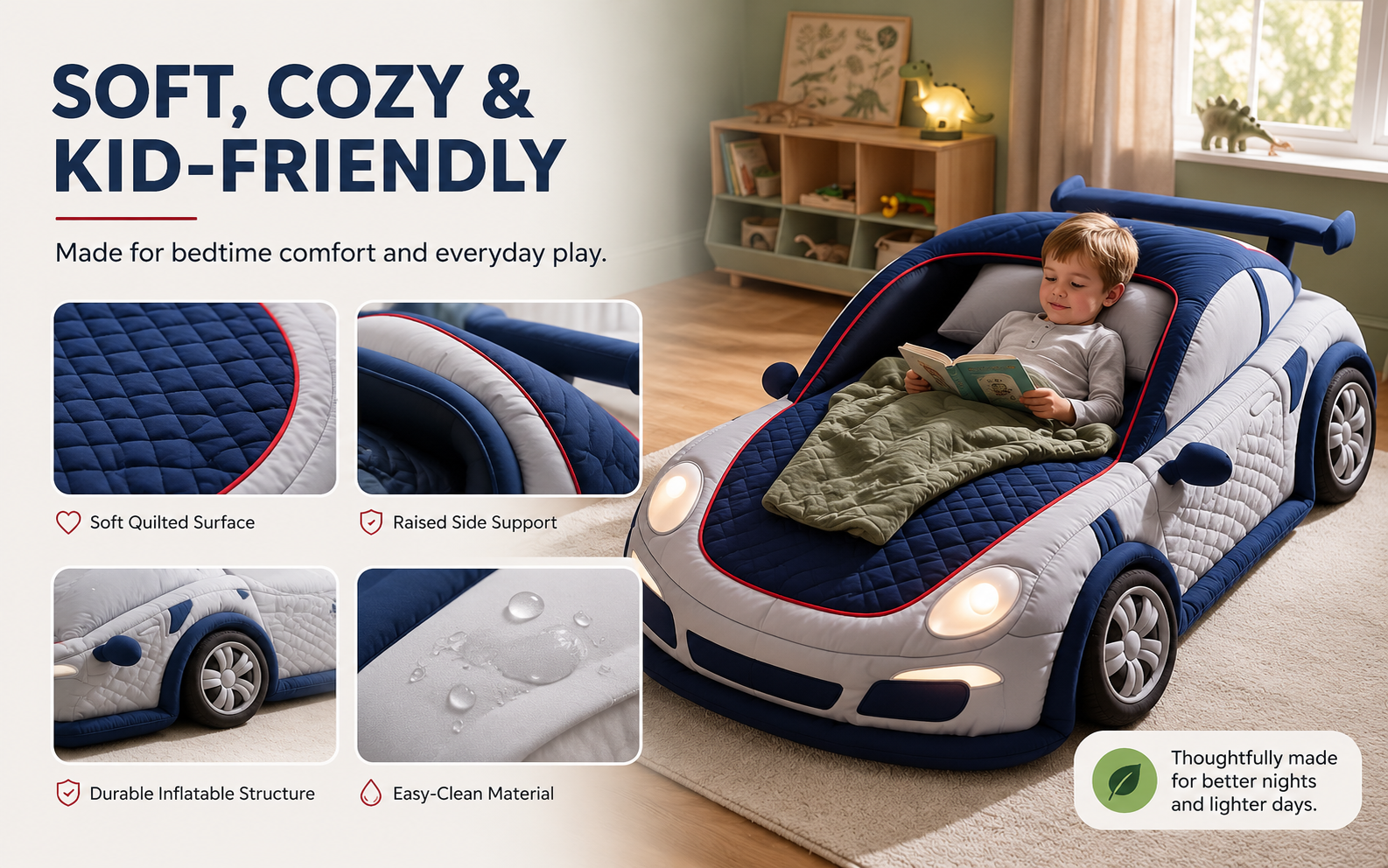 convertible canopy inflatable race car bed design
