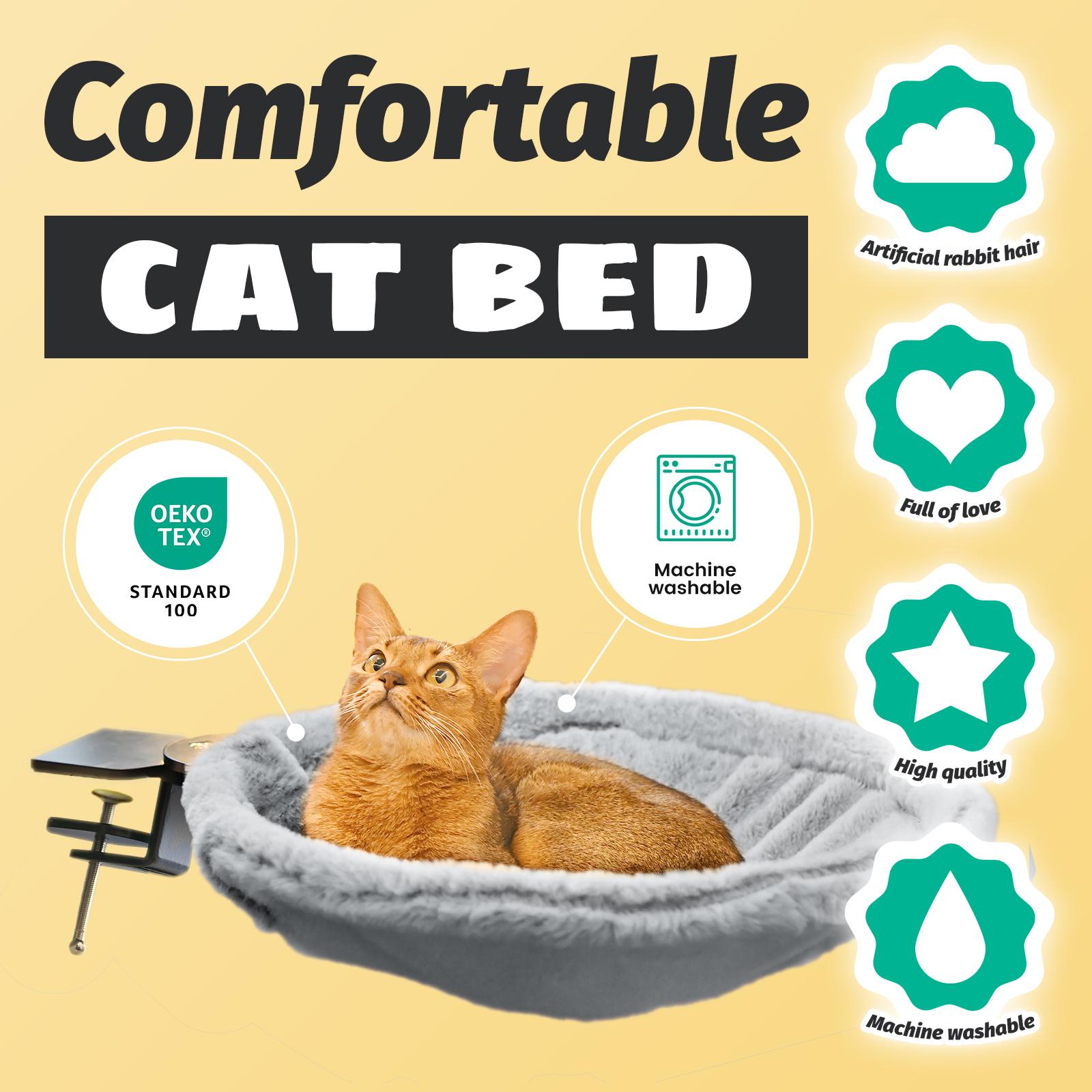 ButtonwoodNest Cozy Cat Bed Climbing Tree Removable Nest and Foldable Bed with Strong Frame Holds 30 lbs Clip-On Perch Detachable Washable Plush Bed Grey Black Cream for Desk Windowsill Bed Less than 2inches Thick - Home