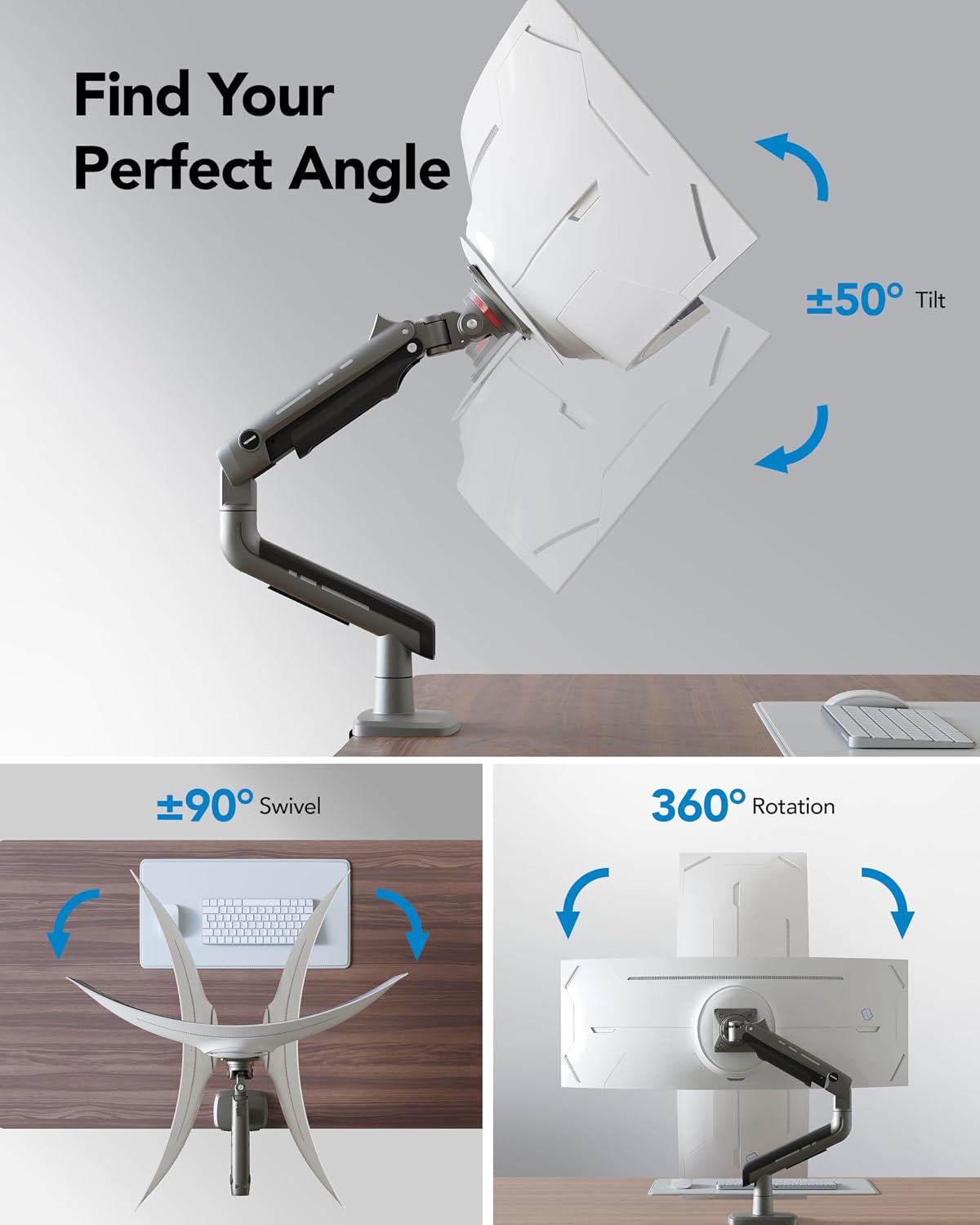 Heavy-Duty Ultrawide Monitor Arm – Up to 49", 20kg Load & Full-Motion Adjustment