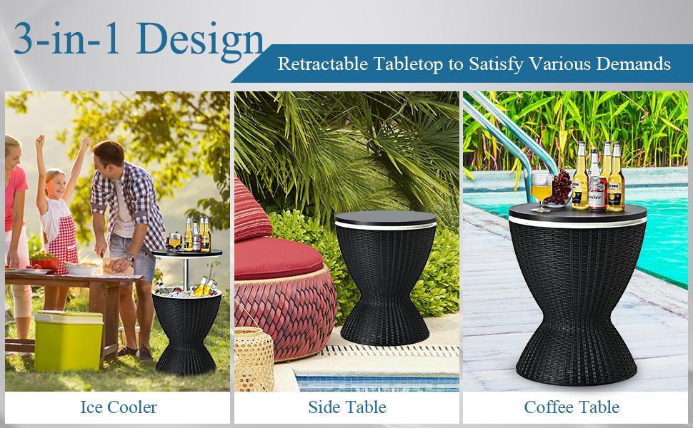 COSTWAY Cool Bar Table, 4/8/10 Gallon Beer and Wine Cooler, Rattan Style Patio Bar Tables, Height Adjustable, 3-in-1 Ice Cooler with Drainage Plug, Outdoor Cocktail Table for Deck Pool Party-Deals for You Days,4th of july decor, dad gift