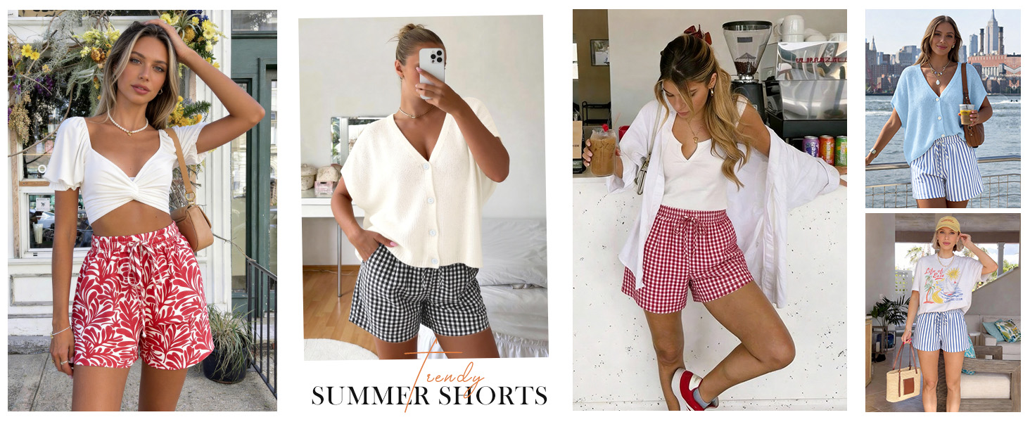 floral summer vacation outfits for women elastic wasit women shorts casual striped pj shorts