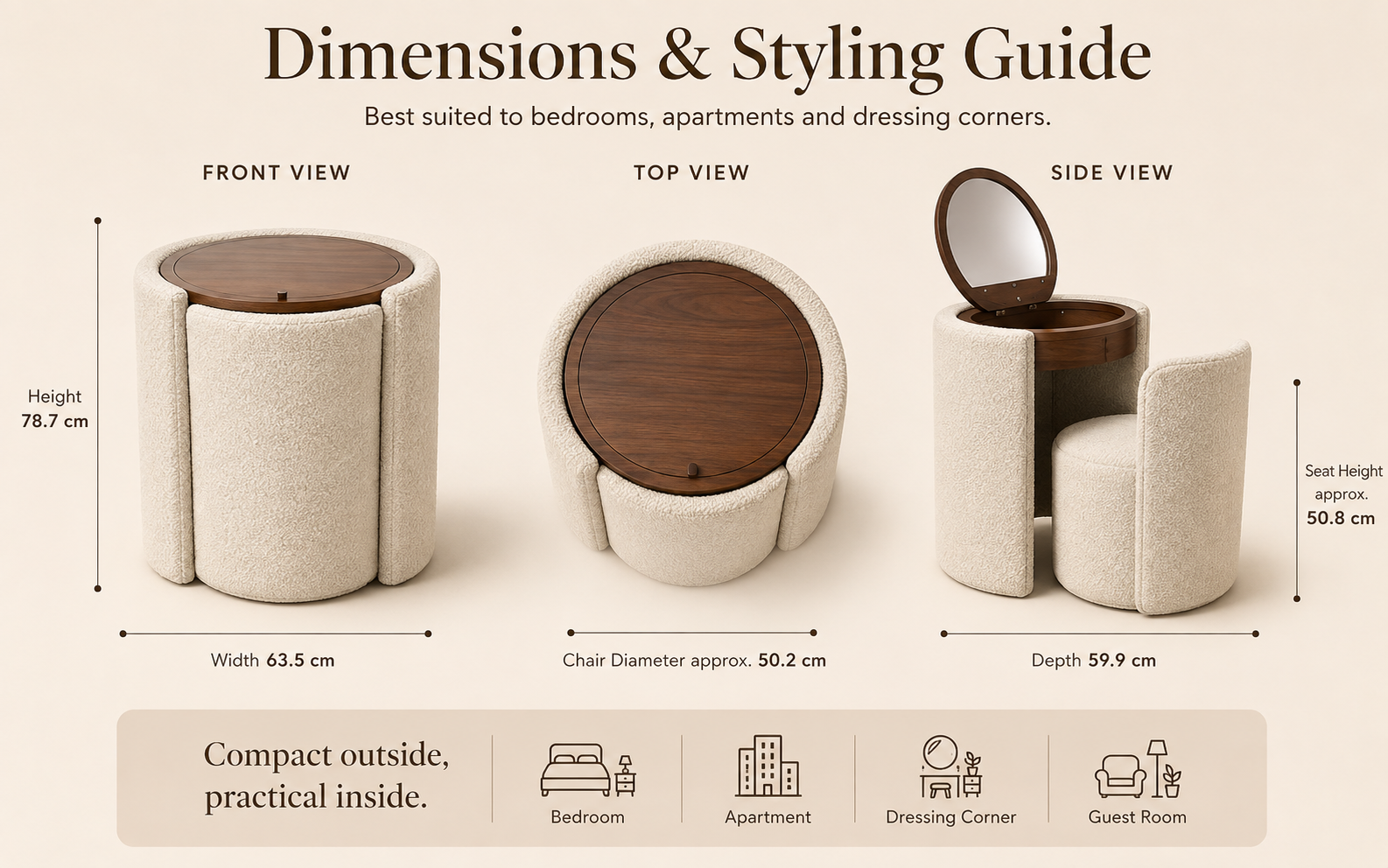 Compact round vanity designed for modern living