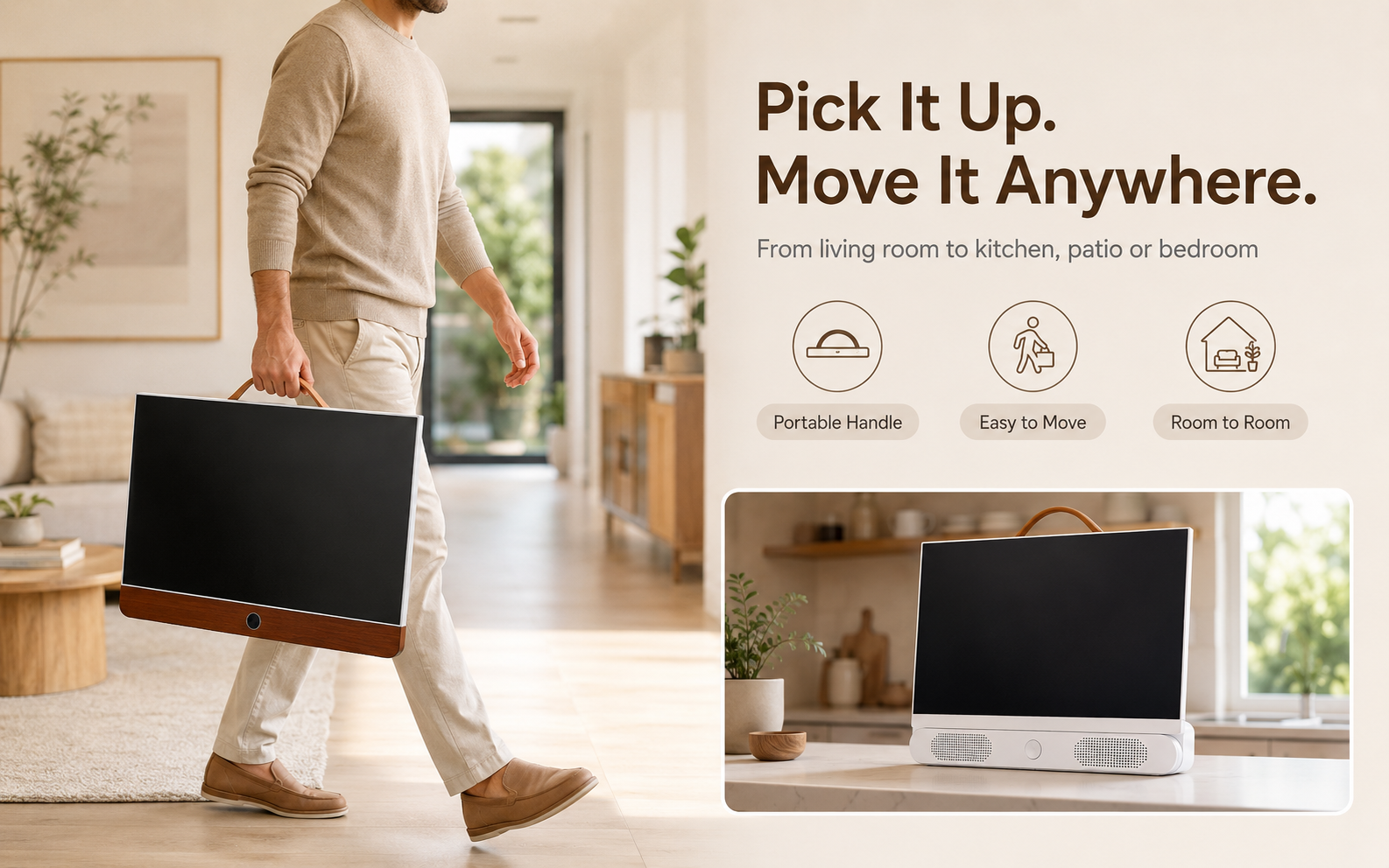 portable display with integrated audio base