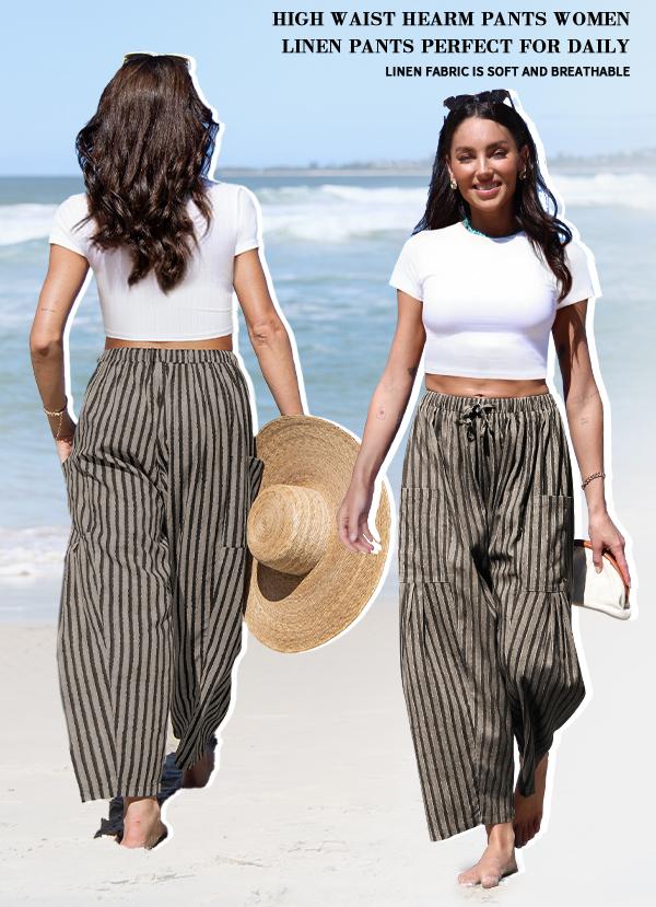 TARSE Womens Linen Blend Wide Leg Pants Casual Comfy Oversized Loose Fit Printed Summer Beach Travel Vacation Palazzo Trousers with Pockets TARSE Womens Linen Blend Wide Leg Pants Casual Comfy Oversized Loose Fit Printed Summer Beach Travel Vacation Palazzo Trousers with Pockets