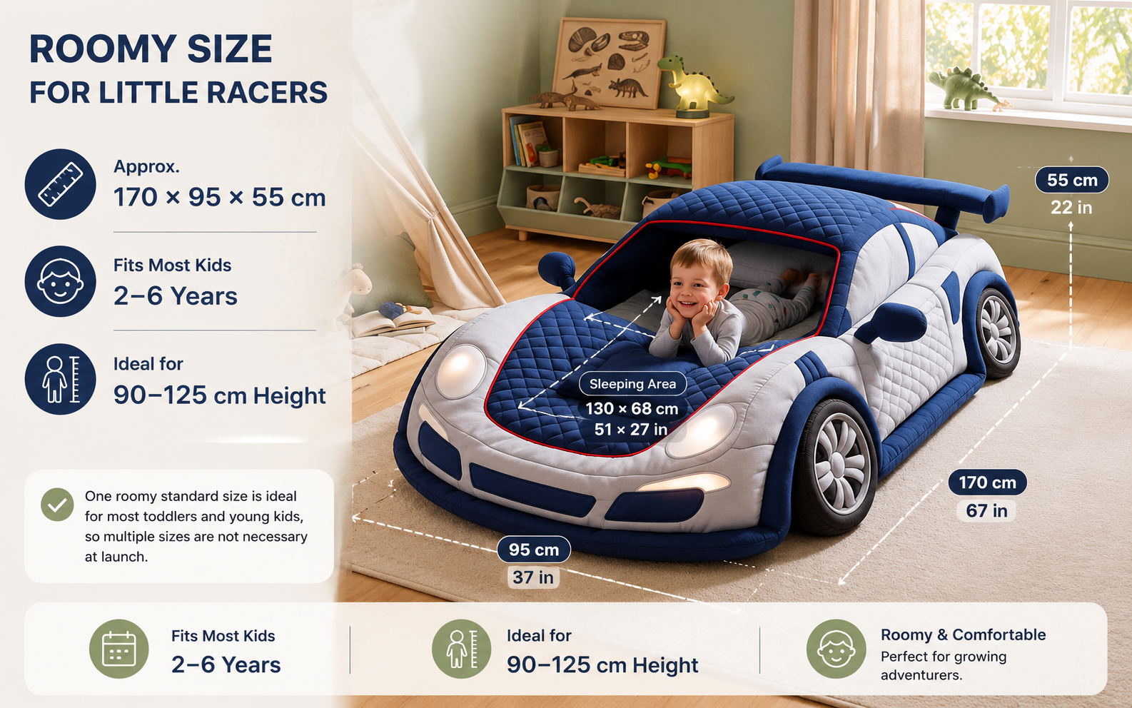 kids inflatable race car bed size guide