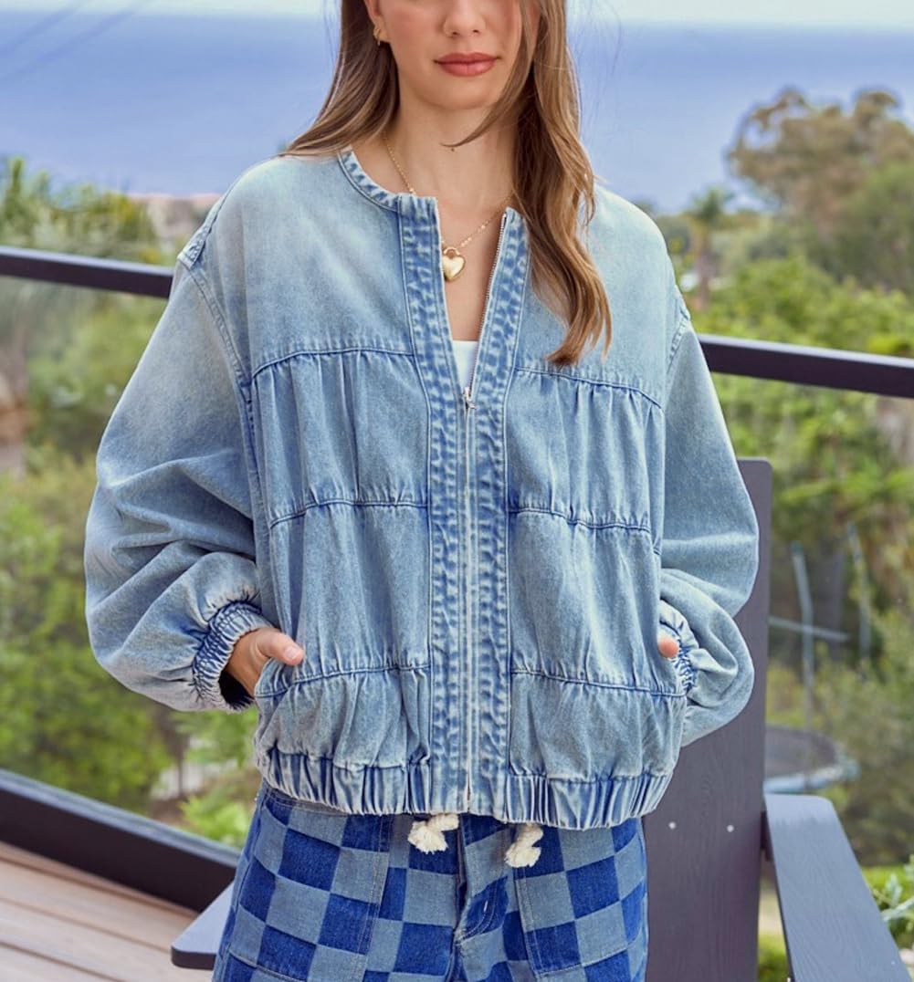 Chouyatou Women's Spring & Autumn Floral Denim Jacket Y2K Casual Loose Short Coat with Pockets,back to school,back to school shopping