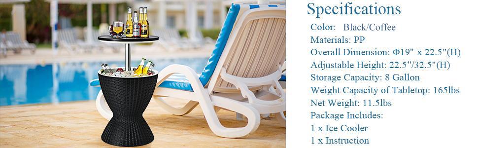 COSTWAY Cool Bar Table, 4/8/10 Gallon Beer and Wine Cooler, Rattan Style Patio Bar Tables, Height Adjustable, 3-in-1 Ice Cooler with Drainage Plug, Outdoor Cocktail Table for Deck Pool Party-Deals for You Days,4th of july decor, dad gift