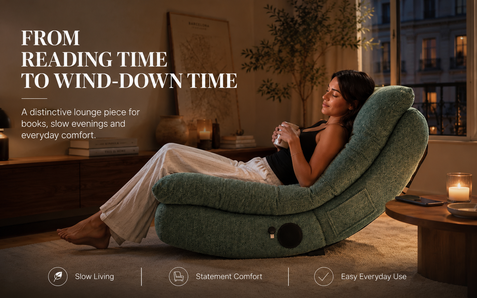 Curved comfort lounge chair in a modern European home