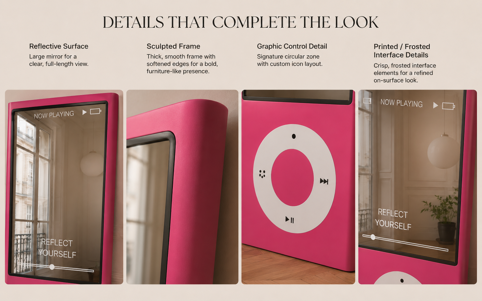 Retro player mirror styled in a bedroom and modern European interior