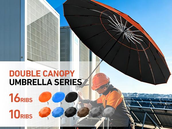 【Upgraded】60" Folding 16 Ribs Magnetic Umbrella,Designed for Outdoor Work,600lb Strong Suction Hvac Umbrella With Magnetic Base & Clamp,Inverted Ribs,2-in-1 Sun & Rain Protection,Portable for HVAC