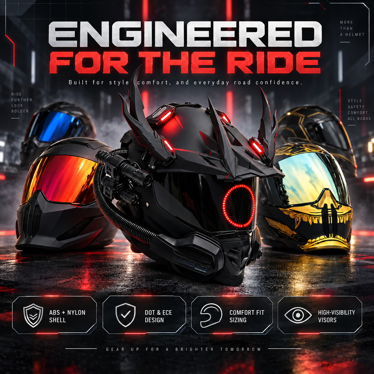 Futuristic Full-Face Motorcycle Helmet Collection