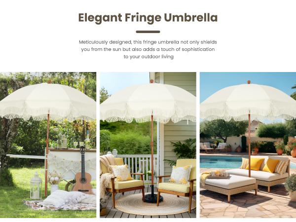 PHIVILLA 7ft Patio Beach Umbrella with Fringe, UPF 50+ Canopy, 8 High Wind Proof Fiberglass Ribs, Fully Assembled, Carry Bag Available Outdoor Aesthetic Round,DealsForYouDays