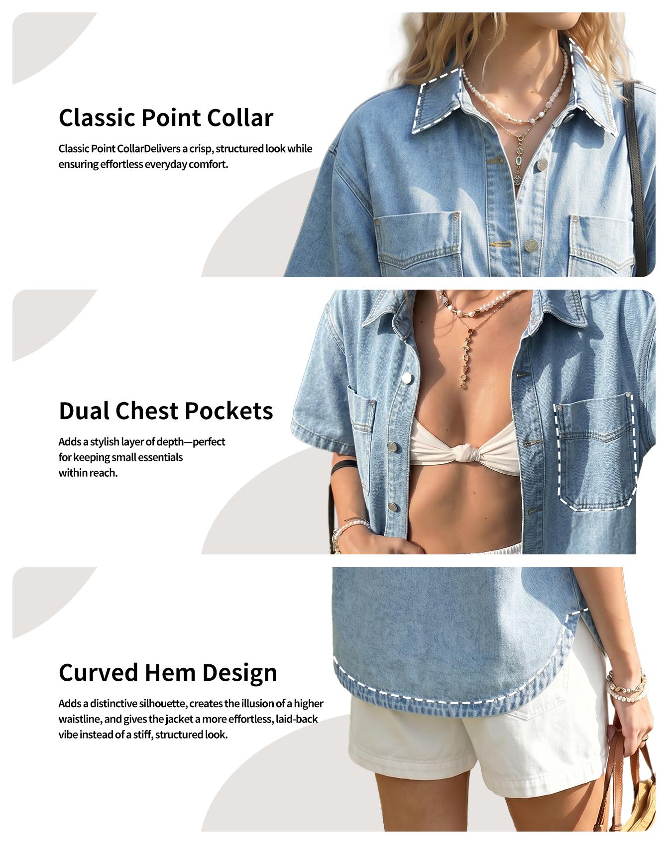 Short Sleeve Light Wash Denim Jacket for Women, Classic Casual Button Down Denim Jacket with Chest Pockets, Fashion Women's Clothing for Daily Wear, Everyday Vintage Western Trucker Jacket Coats