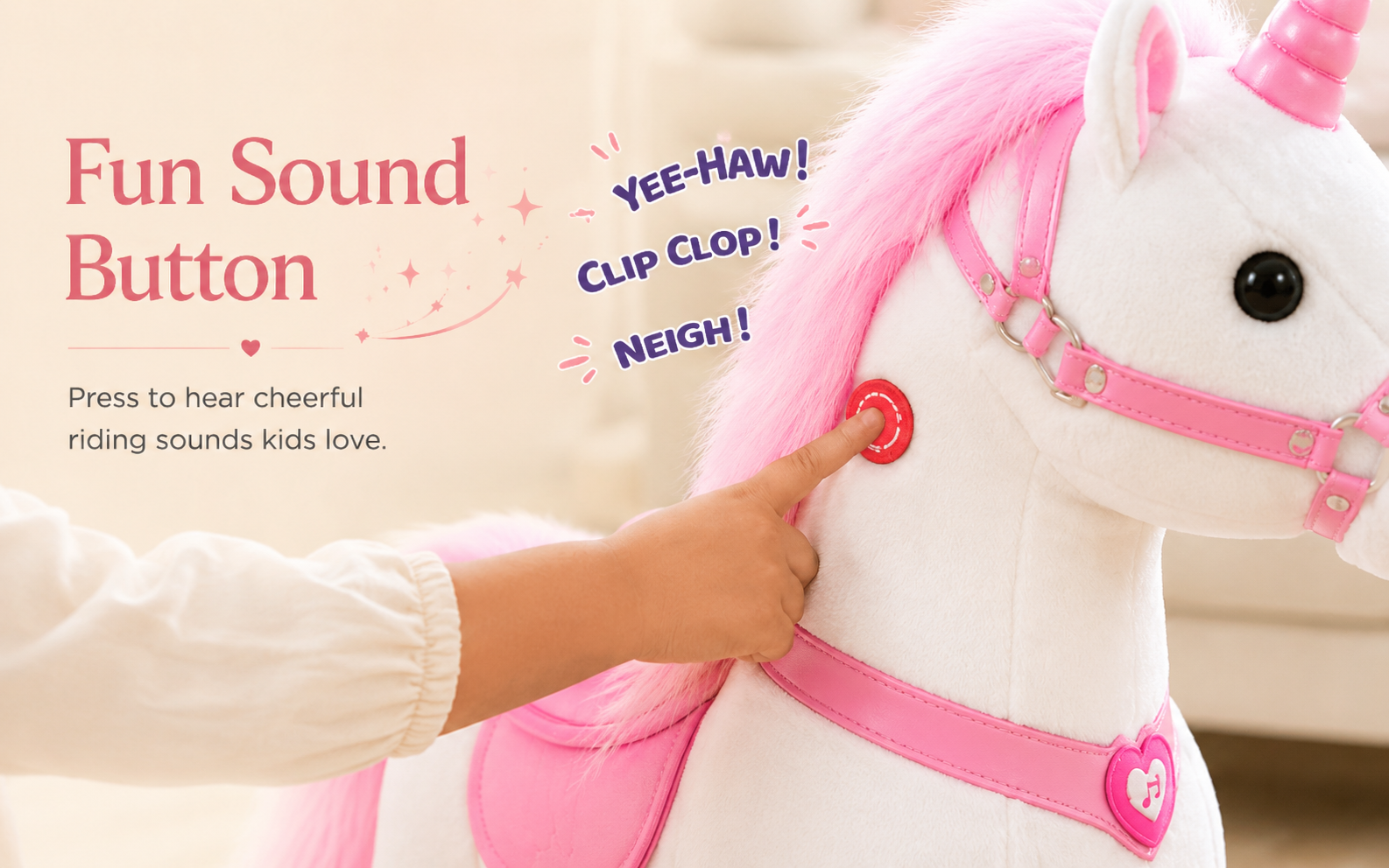 Smooth Quiet Rolling Wheels Ride On Unicorn