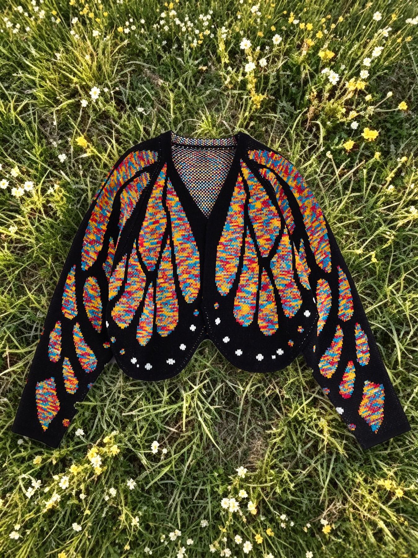Women's Trendy Butterfly Wings Knit Cardigan, Front Open V Neck, Bat Sleeve Short Design, Casual Fashion Knitwear Knit Coat for Vacation Parties, Baggy
