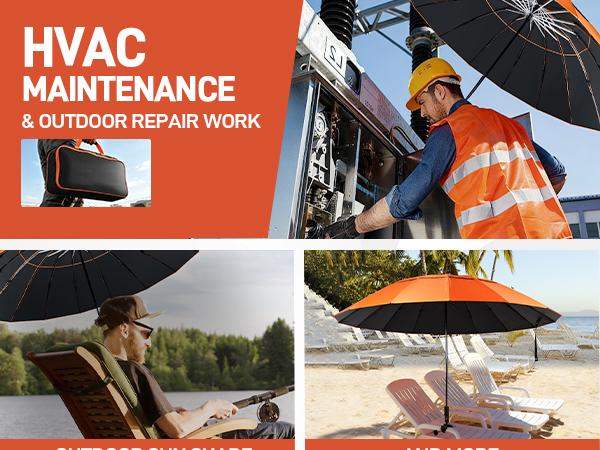 【Upgraded】60" Folding 16 Ribs Magnetic Umbrella,Designed for Outdoor Work,600lb Strong Suction Hvac Umbrella With Magnetic Base & Clamp,Inverted Ribs,2-in-1 Sun & Rain Protection,Portable for HVAC