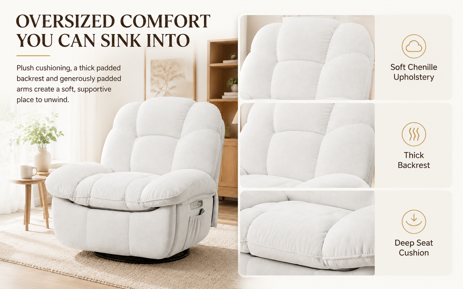 Electric Power Recliner with Extended Footrest