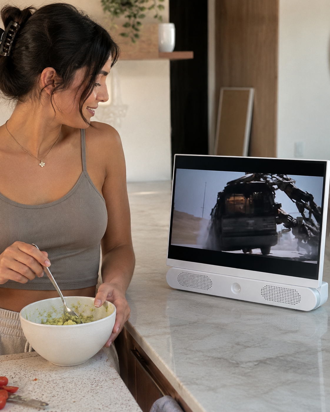 portable smart screen used in kitchen