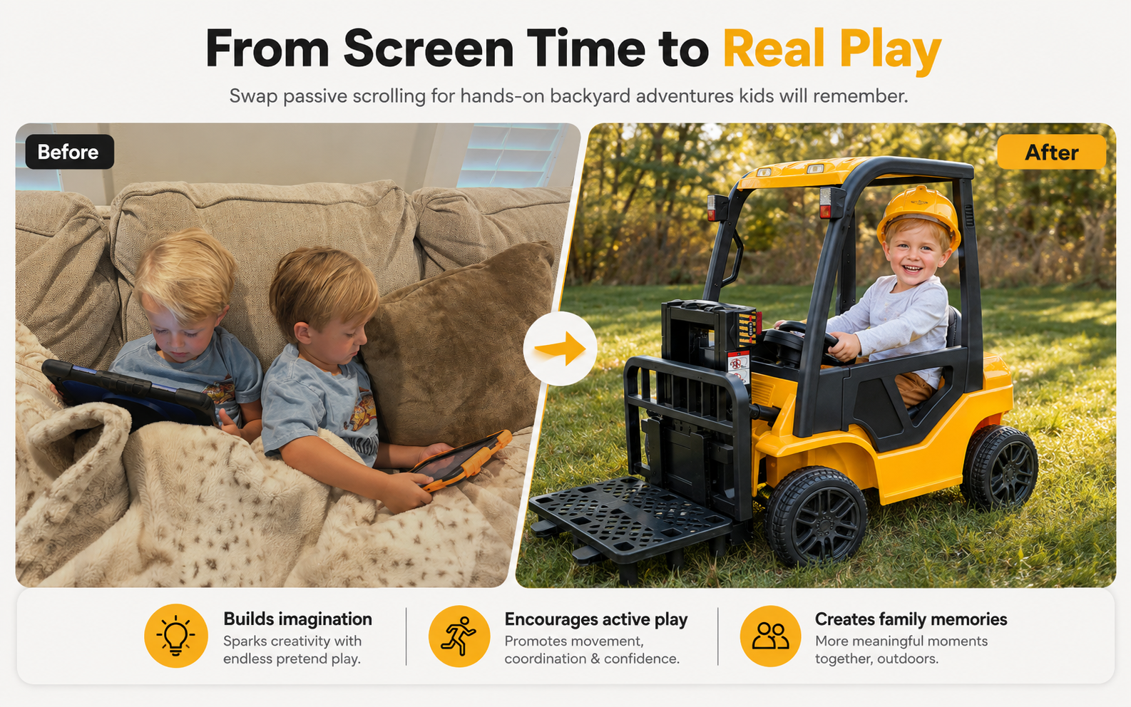 outdoor active play with kids ride on forklift